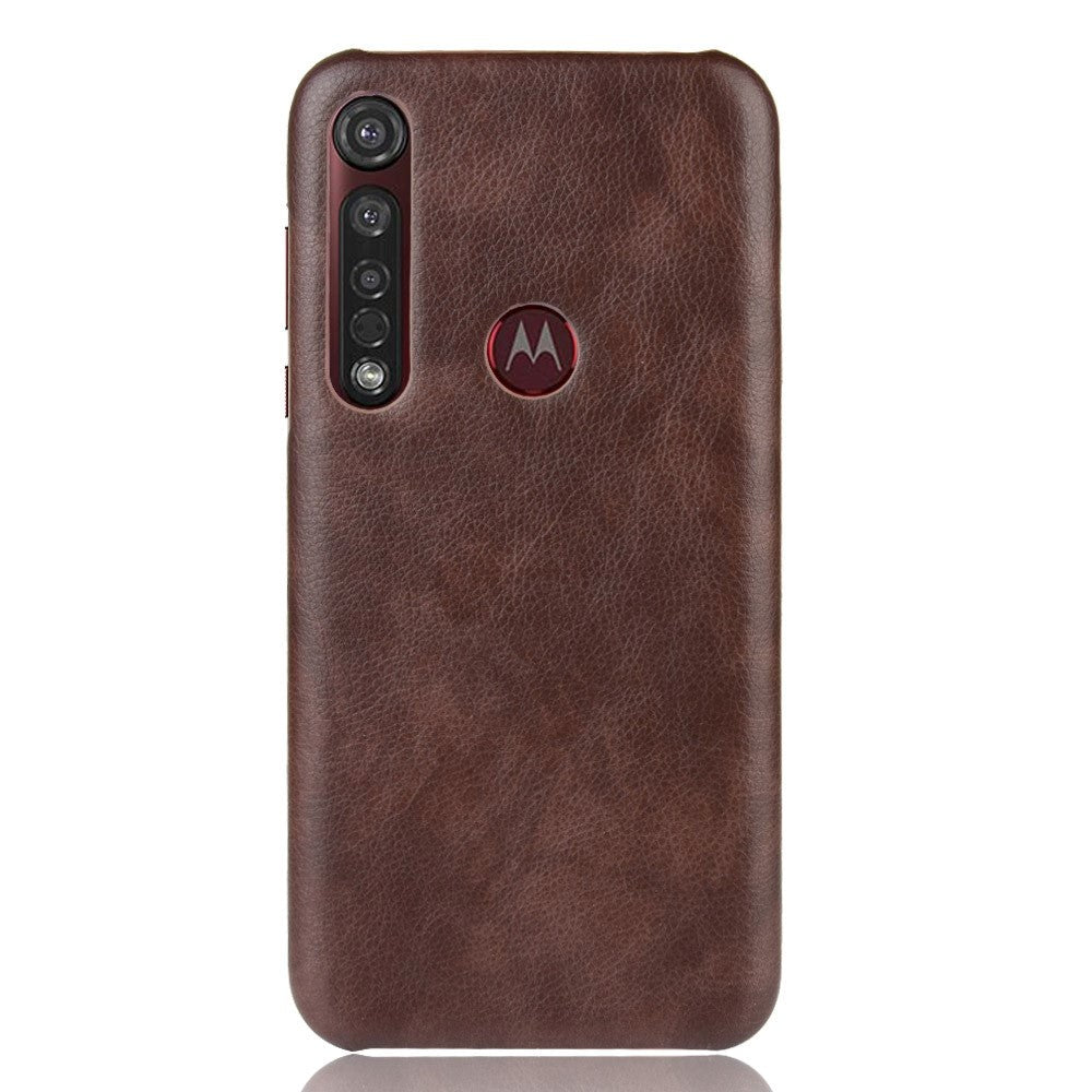 Mototola Moto G8 Plus Litchi Grain Skinnkledd plastdeksel - Brun