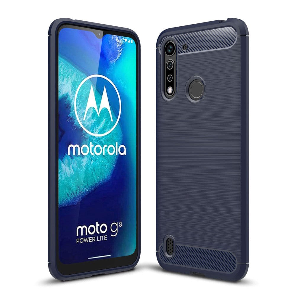 Motorola Moto G8 Power Lite børstet karbonfiber fleksibelt plastdeksel - mørkeblå
