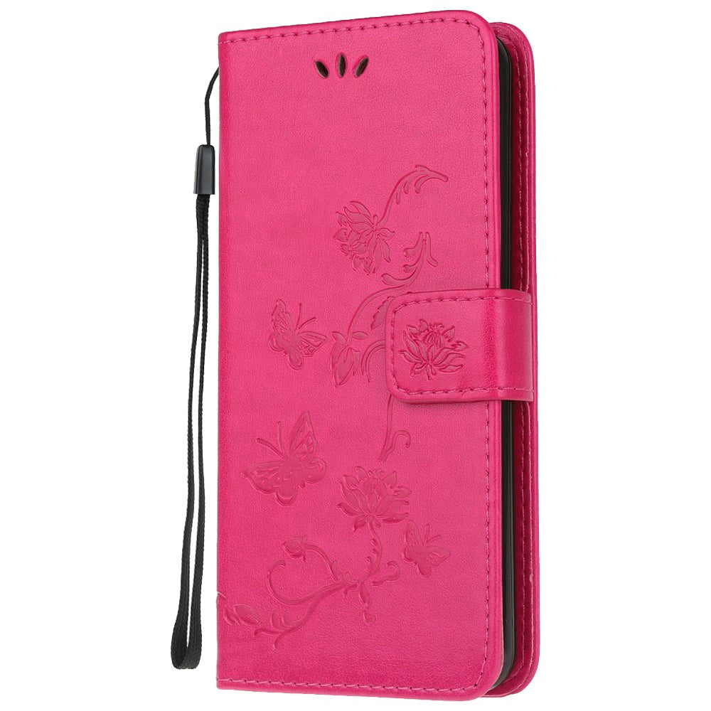 Motorola Moto G60 flipdeksel m. Lommebok - Blomster og sommerfugler - Rød