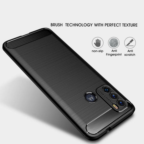 Motorola Moto G60 børstet karbonfiber fleksibelt plastbakdeksel - svart