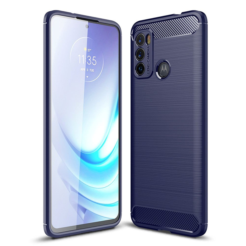 Motorola Moto G60 børstet karbonfiber fleksibelt plastbakdeksel - blå