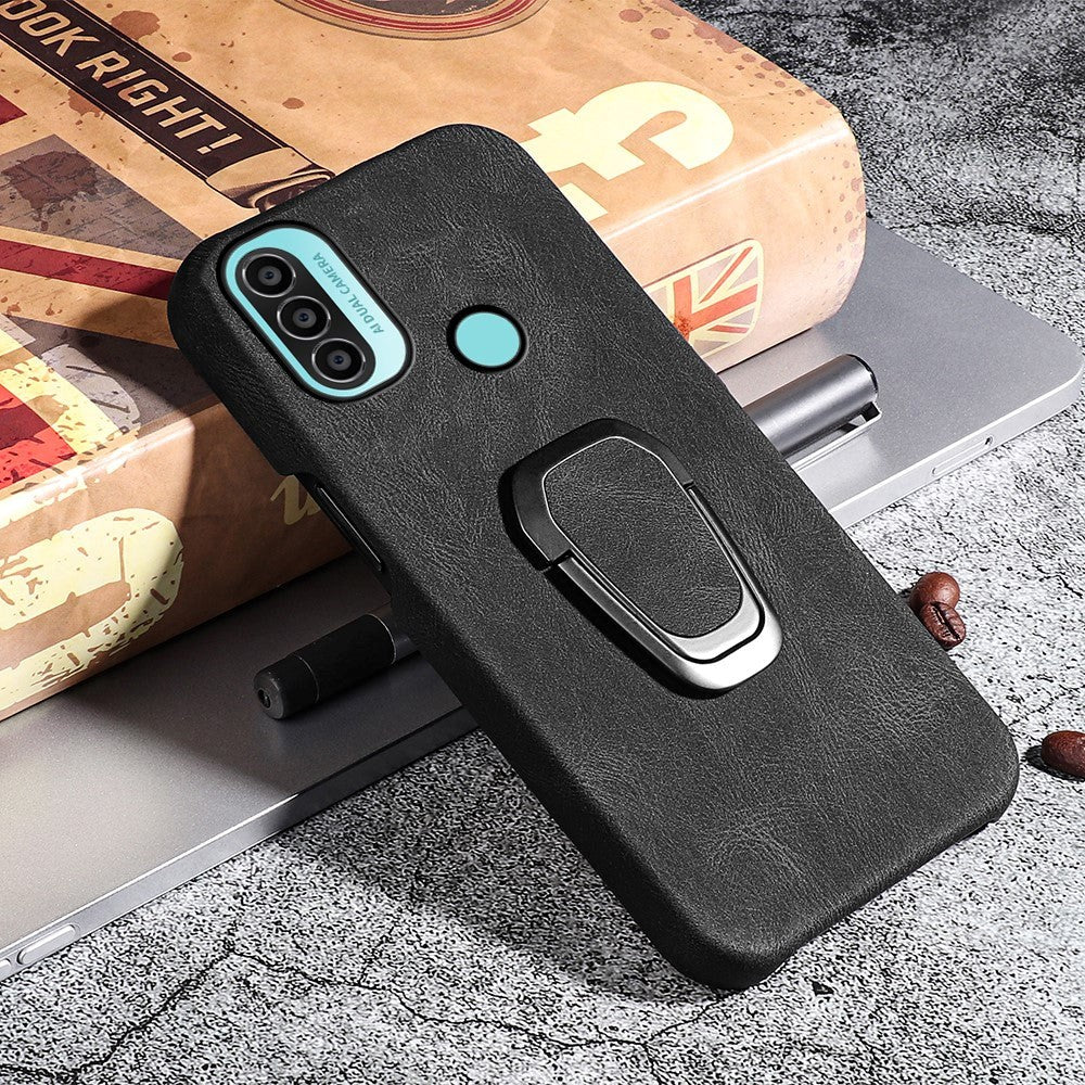 Motorola Moto E40 / E30 / E20 Læder Bagside Cover m. Kickstand - Sort
