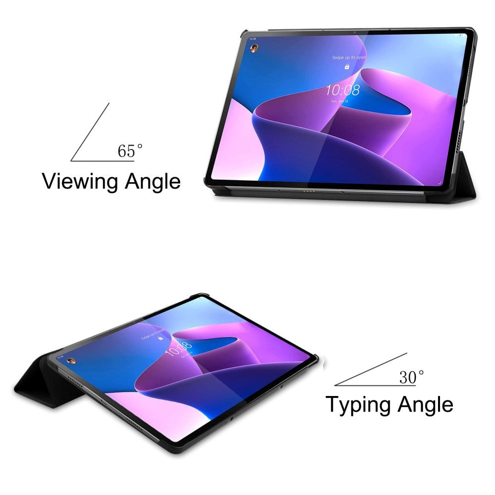 Lenovo Tab P12 Pro Tri-Fold Leather Flip Cover - Svart