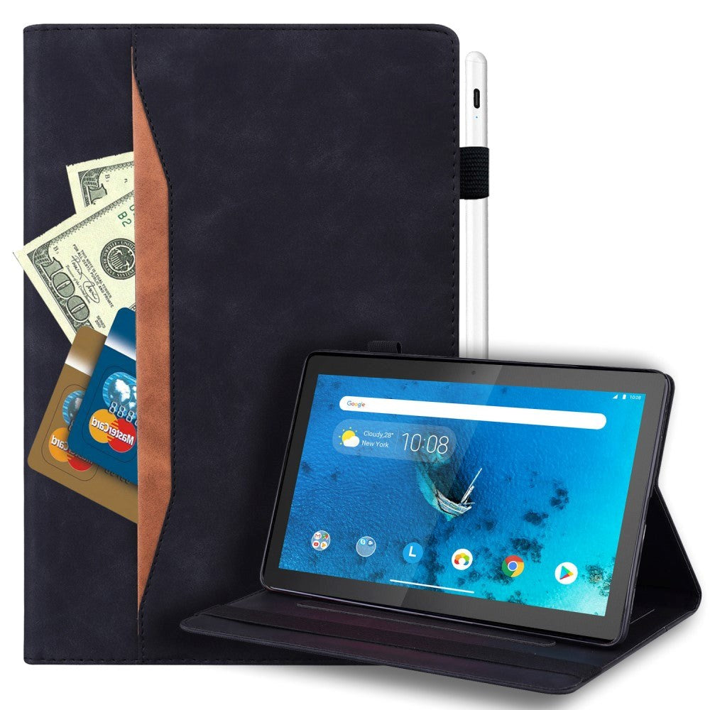 Lenovo Tab M10 FHD REL (TB-X605FC/LC) Leather Flip Cover m. Penneholder og kortholder - Svart