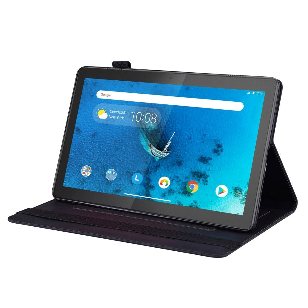 Lenovo Tab M10 FHD REL (TB-X605FC/LC) Leather Flip Cover m. Penneholder og kortholder - Svart