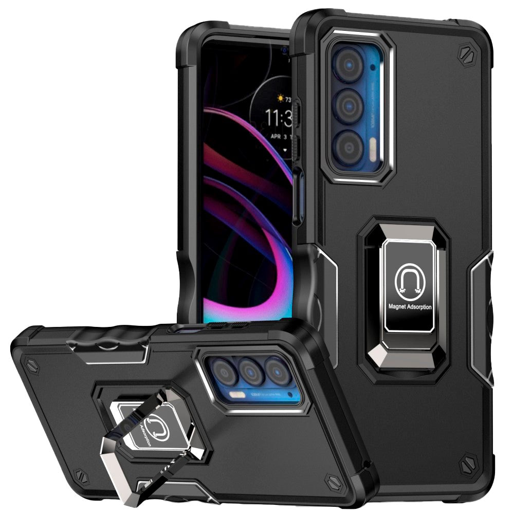 Motorola Edge 30 Pro Hybrid Håndværker Bagside Cover m. Magnetisk Kickstand - Sort