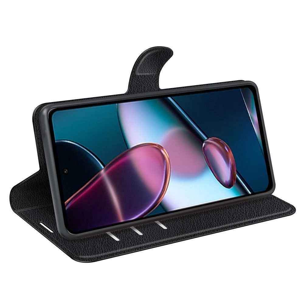 Motorola Edge 30 PU Litchi Læder Flip Cover m. Pung & Ståfunktion - Sort