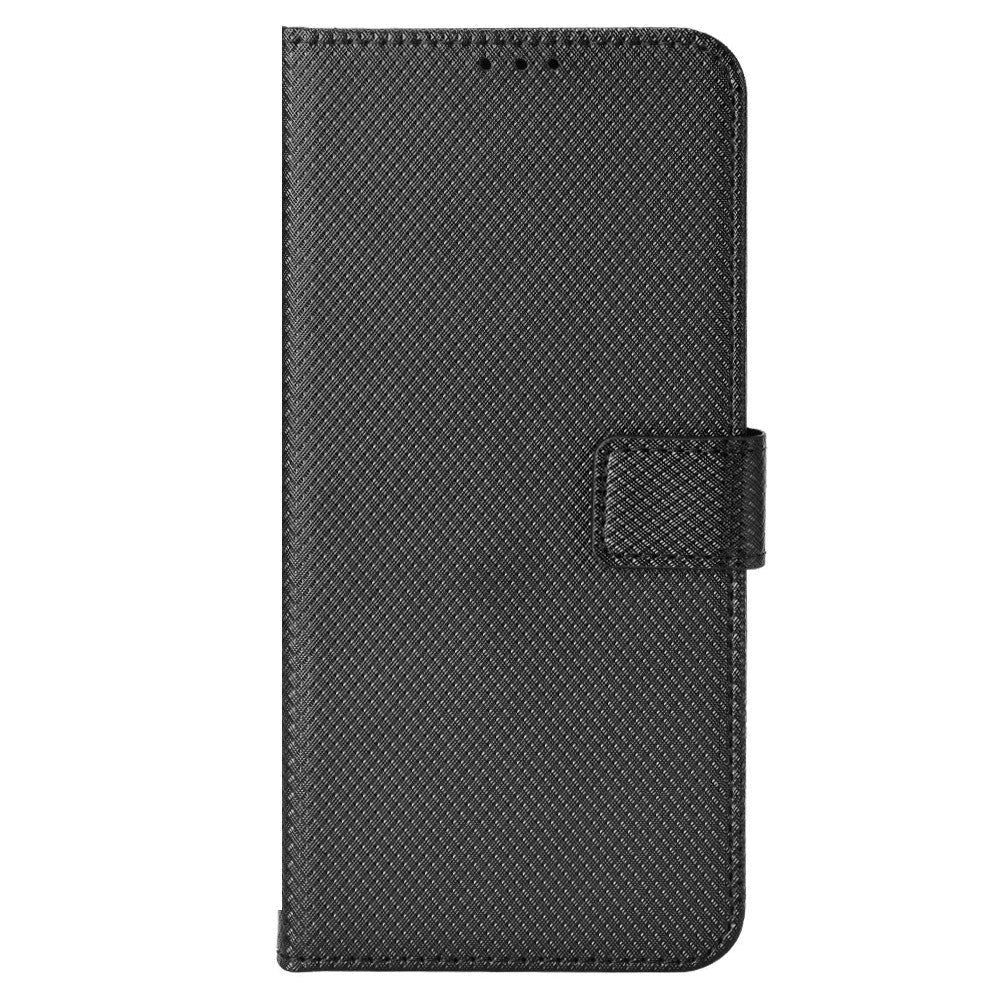 Motorola Moto E32 / E32s Leather Flip Cover m. Diamanttekstur - Svart
