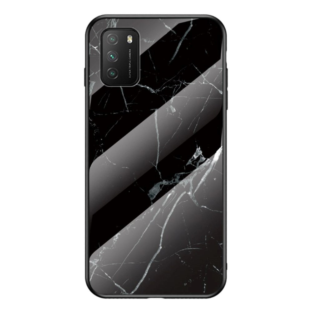 Xiaomi Poco M3 Plastik Cover m. Glasbagside - Sort Marmor