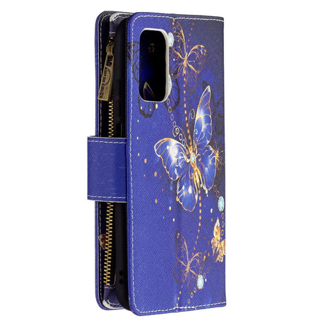 Xiaomi Poco M3 flipdeksel m. Stor lommebok - Sommerfugl med edelstener