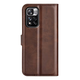 Xiaomi Redmi Note 11 Pro+ (pluss) flippdeksel i skinn m. Kortholder &amp; Magnetisk Åpne/Lukke funksjon - Mørkebrun