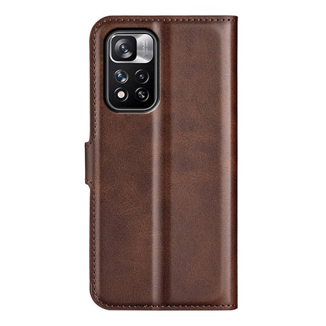 Xiaomi Redmi Note 11 Pro+ (pluss) flippdeksel i skinn m. Kortholder &amp; Magnetisk Åpne/Lukke funksjon - Mørkebrun