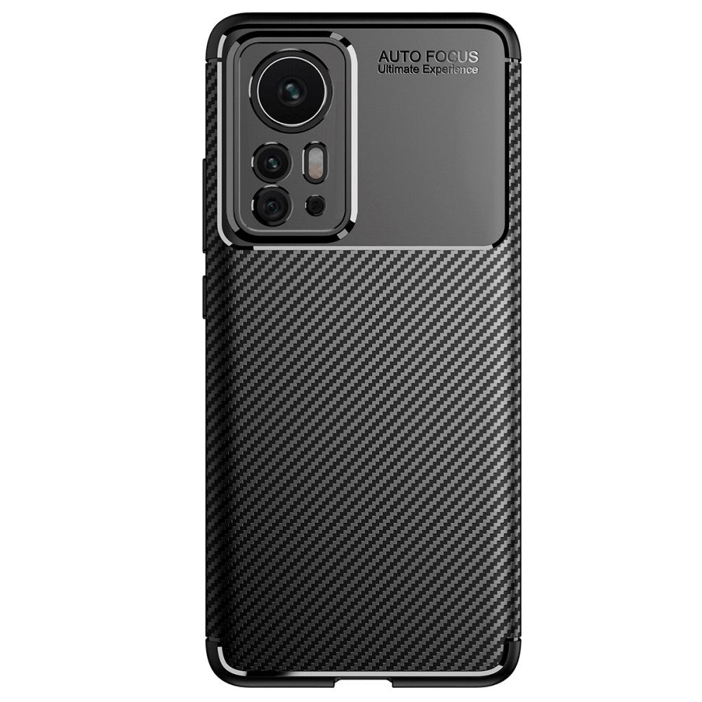 Xiaomi 12 Pro Carbon Fiber Fleksibelt Plastik Cover - Sort
