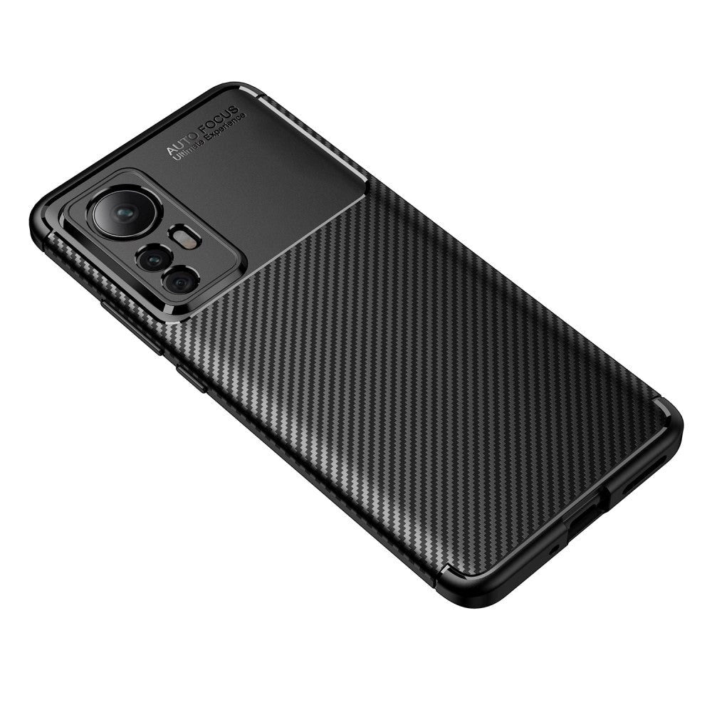 Xiaomi 12 / 12X Carbon Fiber Fleksibelt Plastik Cover - Sort