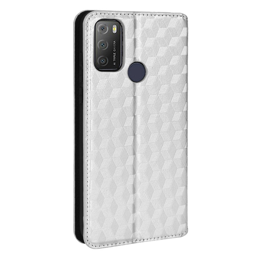 Alcatel 1S (2021) / 3L (2021) Flip-deksel i PU-skinn m. Lommebok - Rhombus - Sølv