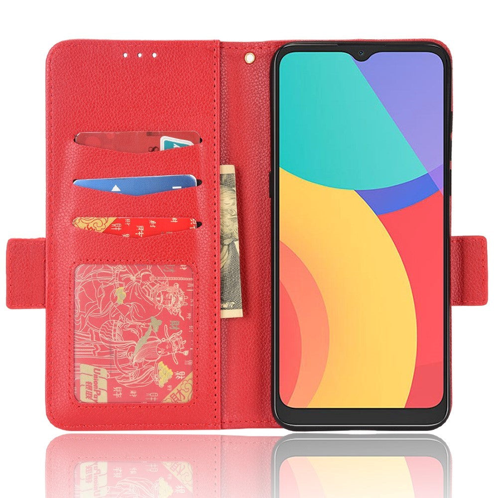 Alcatel 1S (2021) / 3L (2021) PU Litchi Leather Flip Cover m. Lommebok - Rød