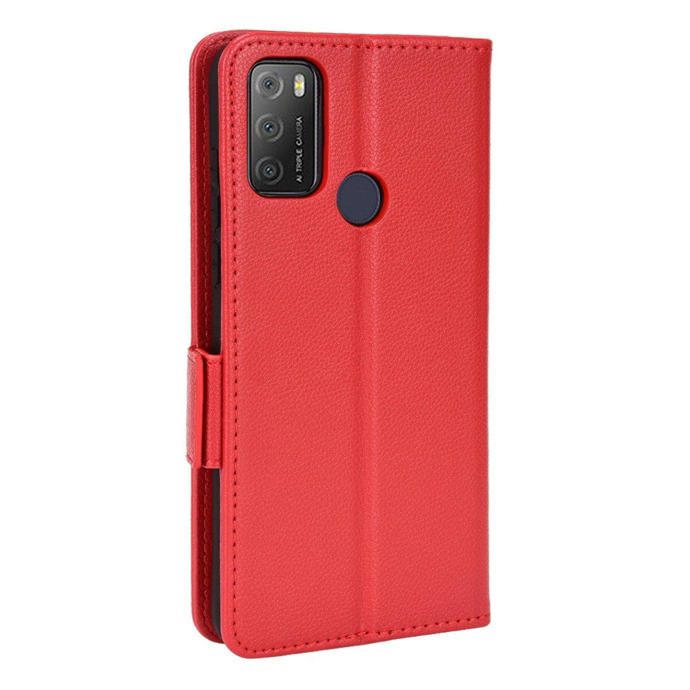 Alcatel 1S (2021) / 3L (2021) PU Litchi Leather Flip Cover m. Lommebok - Rød