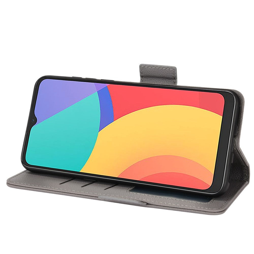 Alcatel 1S (2021) / 3L (2021) PU Litchi Leather Flip Cover m. Lommebok - Grå