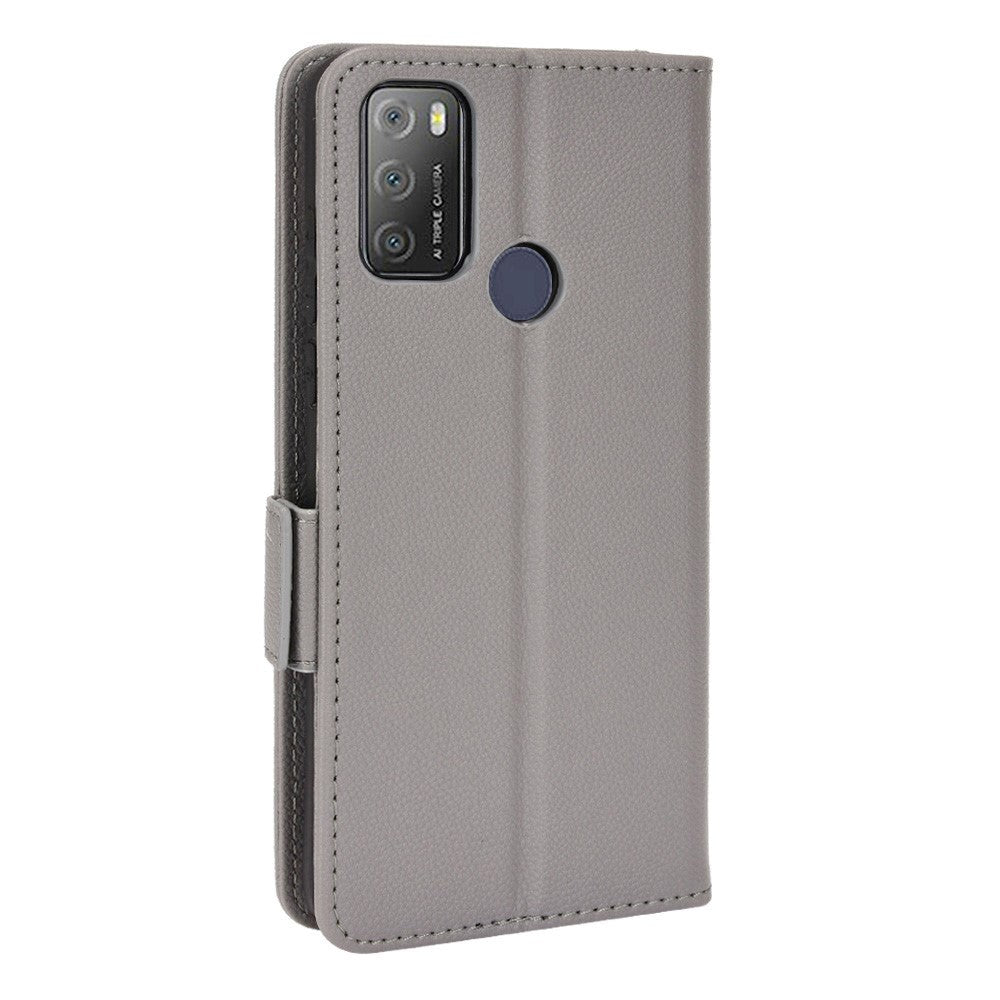 Alcatel 1S (2021) / 3L (2021) PU Litchi Leather Flip Cover m. Lommebok - Grå