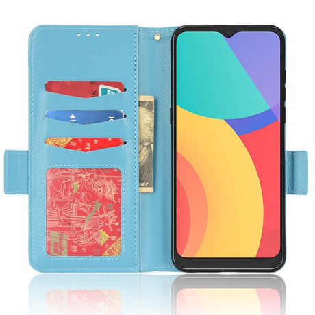 Alcatel 1S (2021) / 3L (2021) PU Litchi Leather Flip Cover m. Lommebok - Turkis