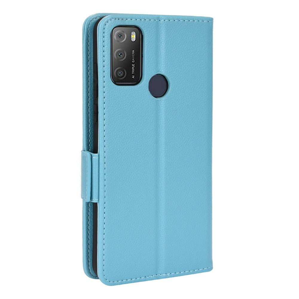 Alcatel 1S (2021) / 3L (2021) PU Litchi Leather Flip Cover m. Lommebok - Turkis