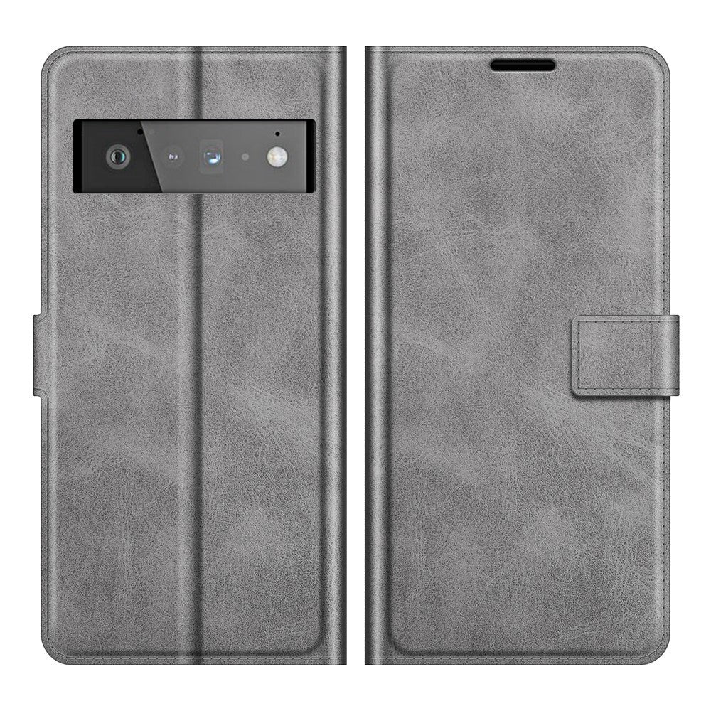 Google Pixel 6 Pro Leather Flip Cover m. Kortholder &amp; Magnetisk Åpne/Lukke funksjon - Grå