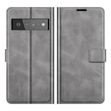Google Pixel 6 Pro Leather Flip Cover m. Kortholder &amp; Magnetisk Åpne/Lukke funksjon - Grå