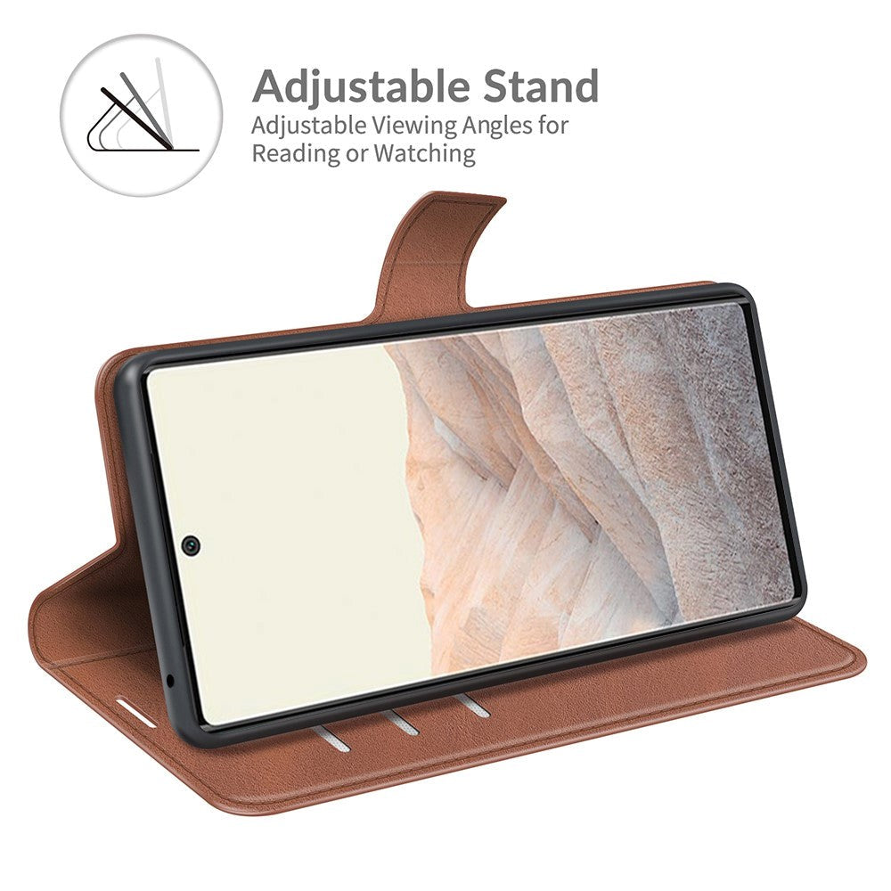 Google Pixel 6 Pro Læder Flip Cover m. Kortholder & Magnetisk Åbne/Lukke Funktion - Brun