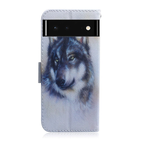 Google Pixel 6 Leather Flip Cover m. Lommebok og trykk - Wolf