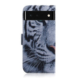 Google Pixel 6 Leather Flip Cover m. Lommebok og trykk - Tiger
