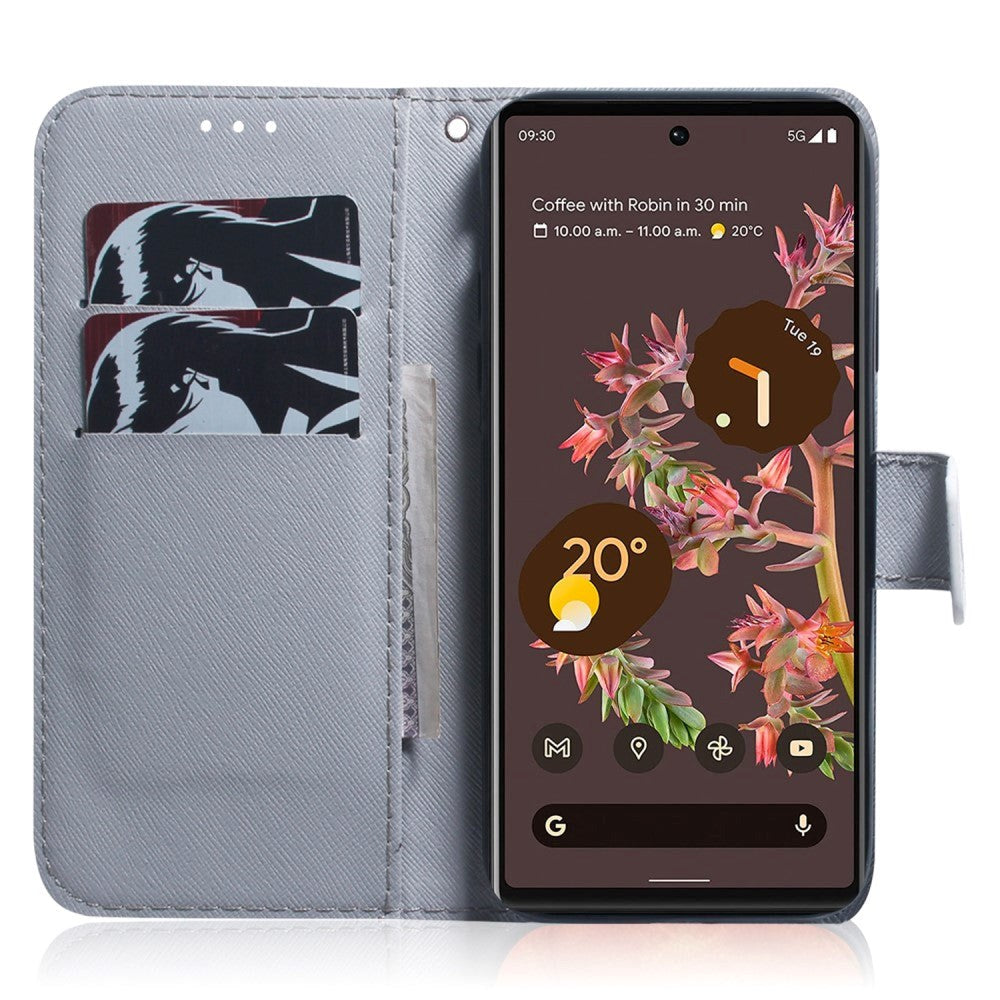 Google Pixel 6 Leather Flip Cover m. Lommebok og trykk - Tiger