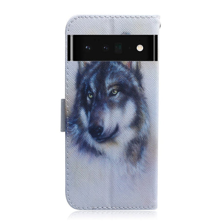 Google Pixel 6 Pro Leather Flip Cover m. Lommebok og trykk - Wolf