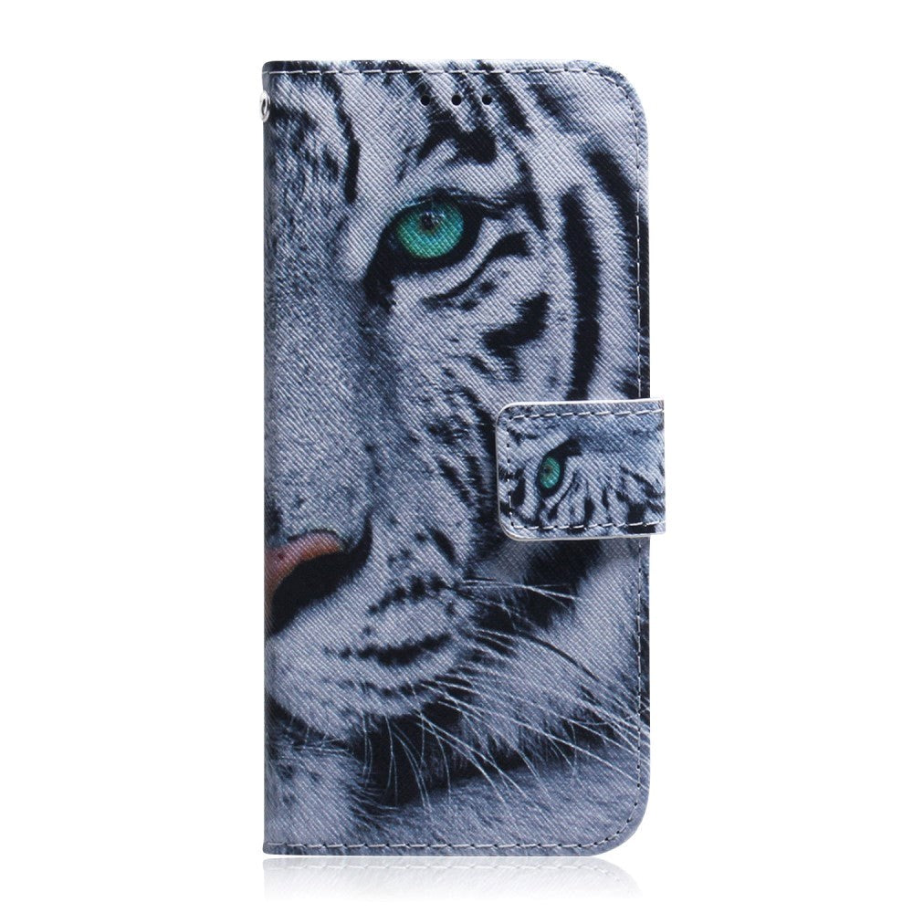 Google Pixel 6 Pro Leather Flip Cover m. Lommebok og trykk - White Tiger