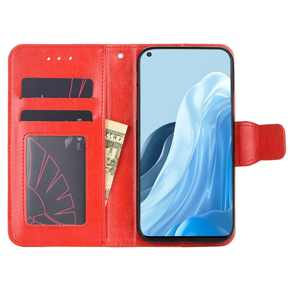 Oppo Find X5 Lite Leather Flip Cover m. Lommebok og magnetisk lukking - rød