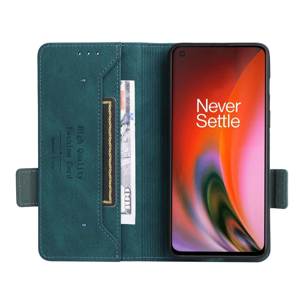 OnePlus Nord 2 (5G) Leather Flip Cover m. Lommebok- og stativfunksjon - Grønn