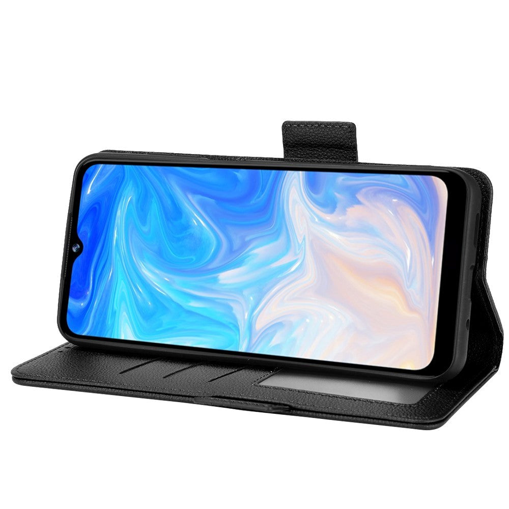 Doogee N40 Pro PU Litchi Leather Flip Cover m. Lommebok - Svart