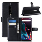 OnePlus 7 Pro Leather Flip Cover m. Lommebok og stativ - Svart