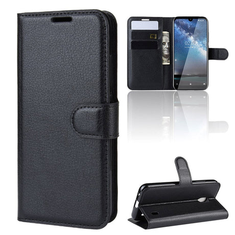 Nokia 2.2 Leather Flip Cover m. Lommebok - Svart