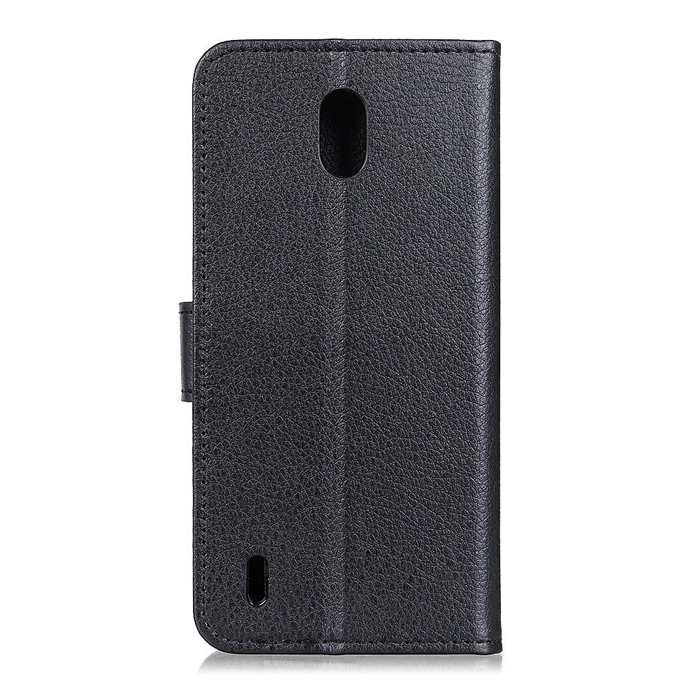Nokia 1.3 Litchi Texture Leather Cover m. Kortholder - Sort