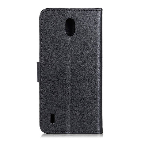 Nokia 1.3 Litchi Texture Leather Cover m. Kortholder - Sort
