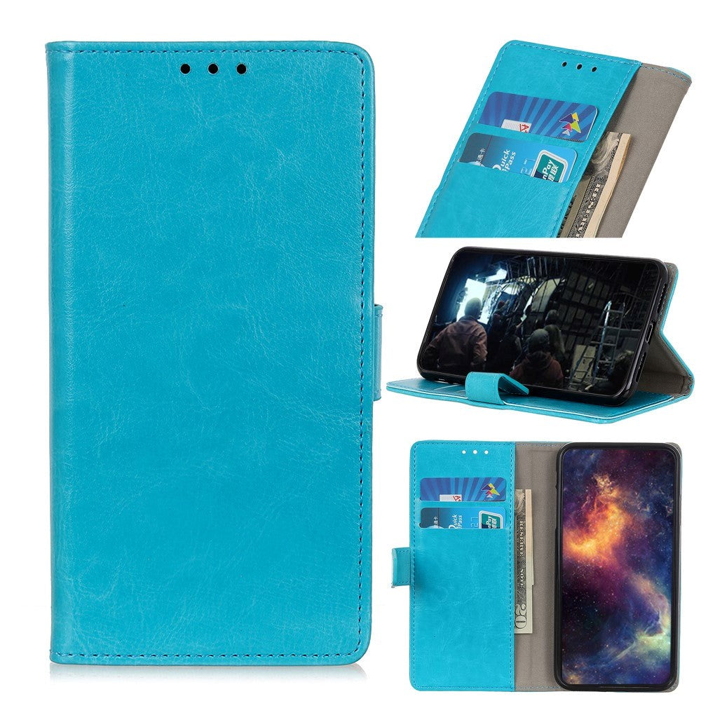 Nokia 1.3 Classic Leather Flip Cover m. Stativ og kortholder - Cyan