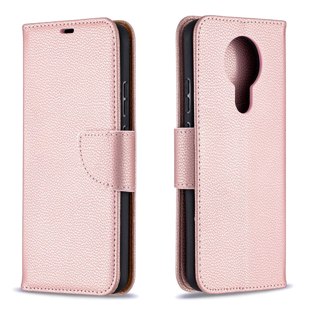 Nokia 3.4 Leather Flip Cover m. Litchi Texture - Rose gull