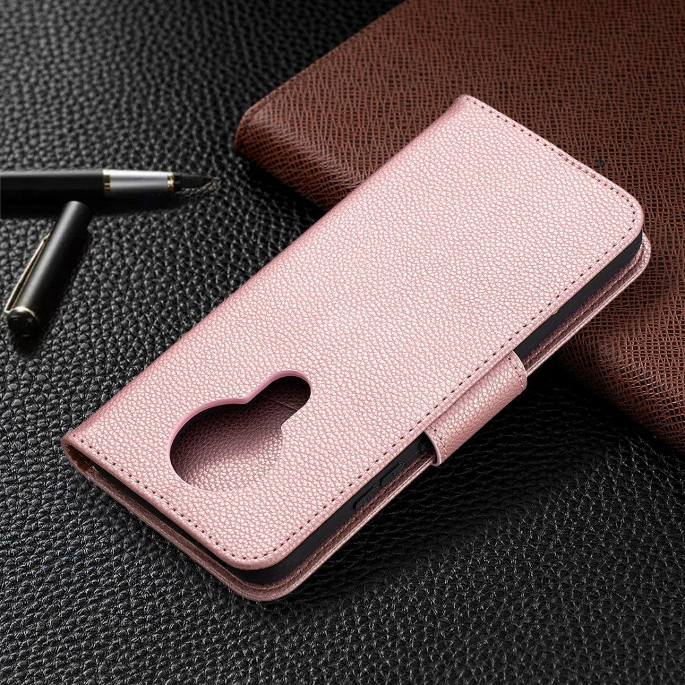 Nokia 3.4 Leather Flip Cover m. Litchi Texture - Rose gull