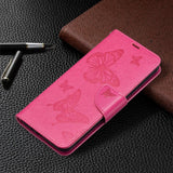 Nokia 1.4 Faux Leather Flip Cover m. Veske og stropp - Sommerfugl - Rosa