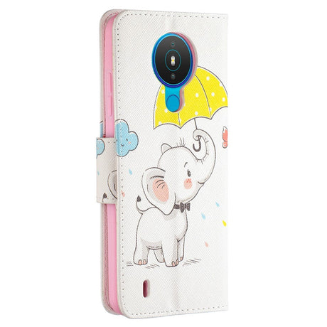 Nokia 1.4 Leather Flip Cover m. Lommebok - Elefant med paraply