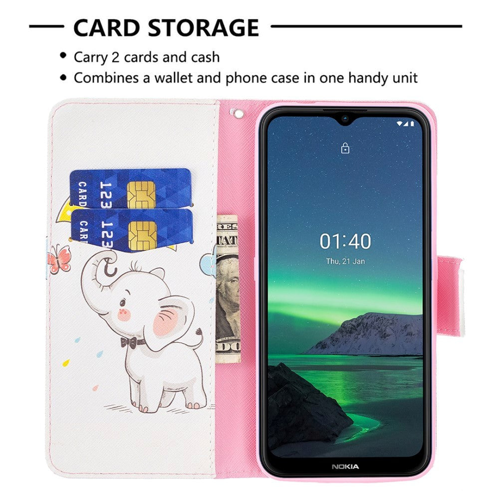 Nokia 1.4 Leather Flip Cover m. Lommebok - Elefant med paraply