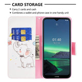 Nokia 1.4 Leather Flip Cover m. Lommebok - Elefant med paraply