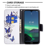 Nokia 1.4 skinndeksel m. Lommebok - blå og hvite sommerfugler