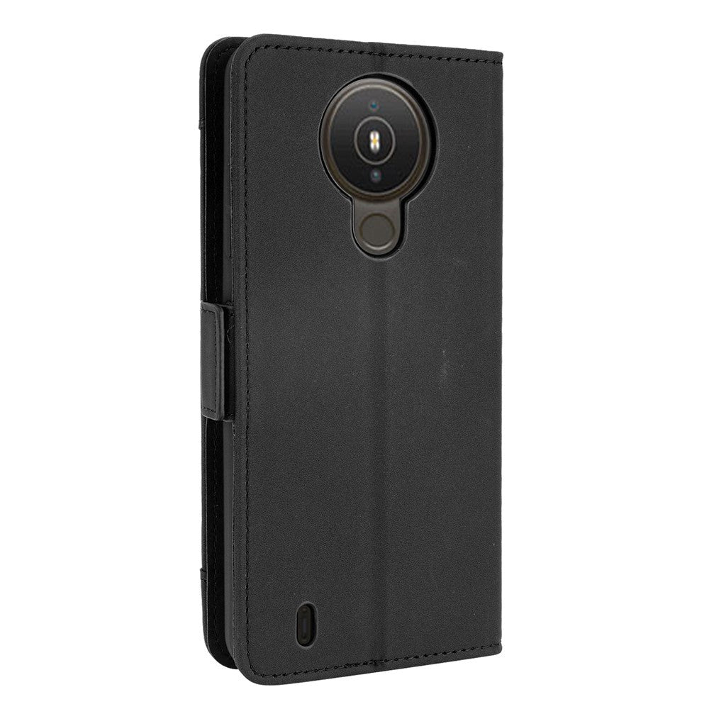 Nokia 1.4 Leather Flip Cover m. Stativ / kortholder &amp; ekstra kortlomme - svart