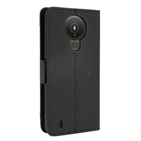 Nokia 1.4 Leather Flip Cover m. Stativ / kortholder &amp; ekstra kortlomme - svart